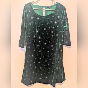 Smak Parlour Emerald Velvet & Silver Starburst Shift Dress